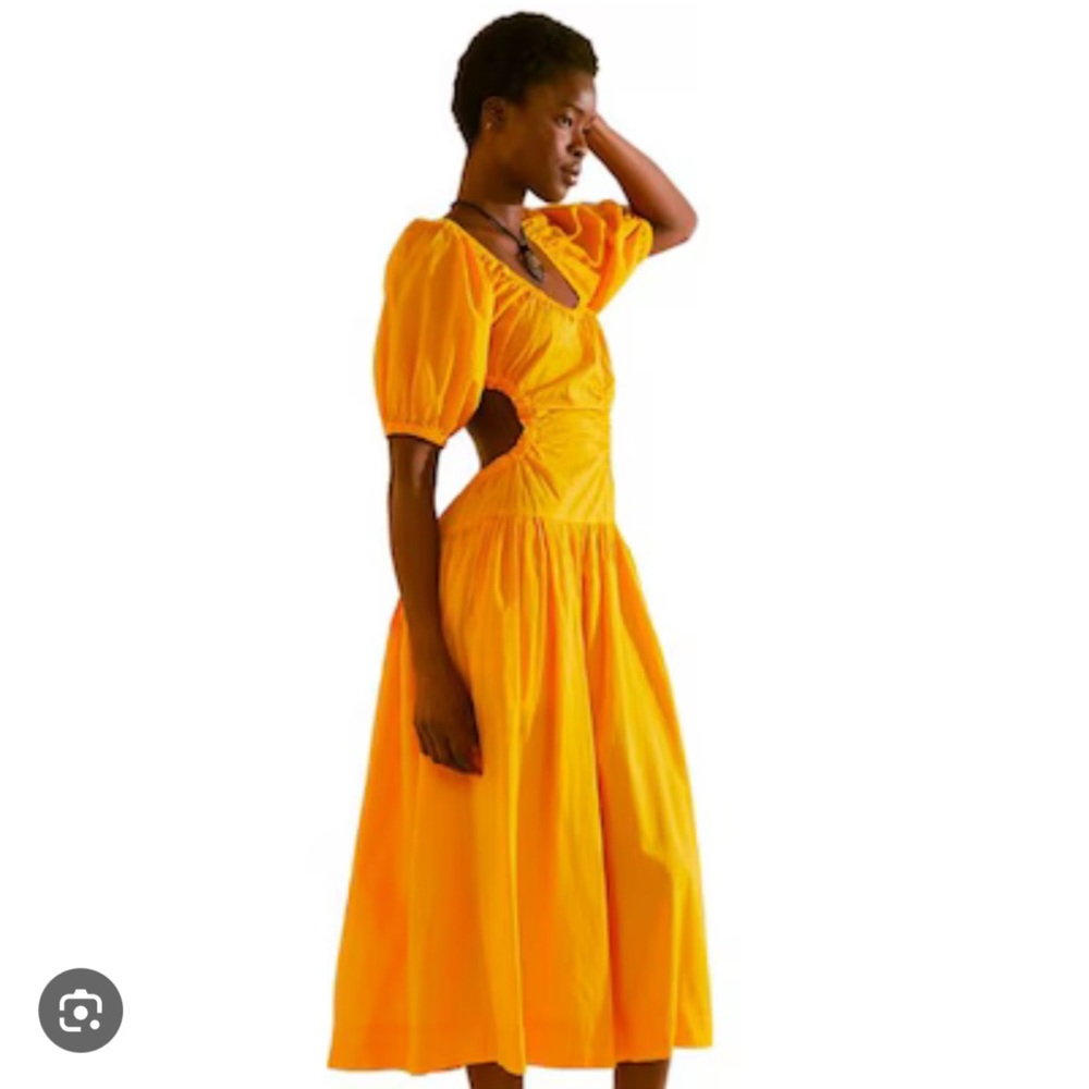 Free People Moonlight Midi Dress in Bright Orange